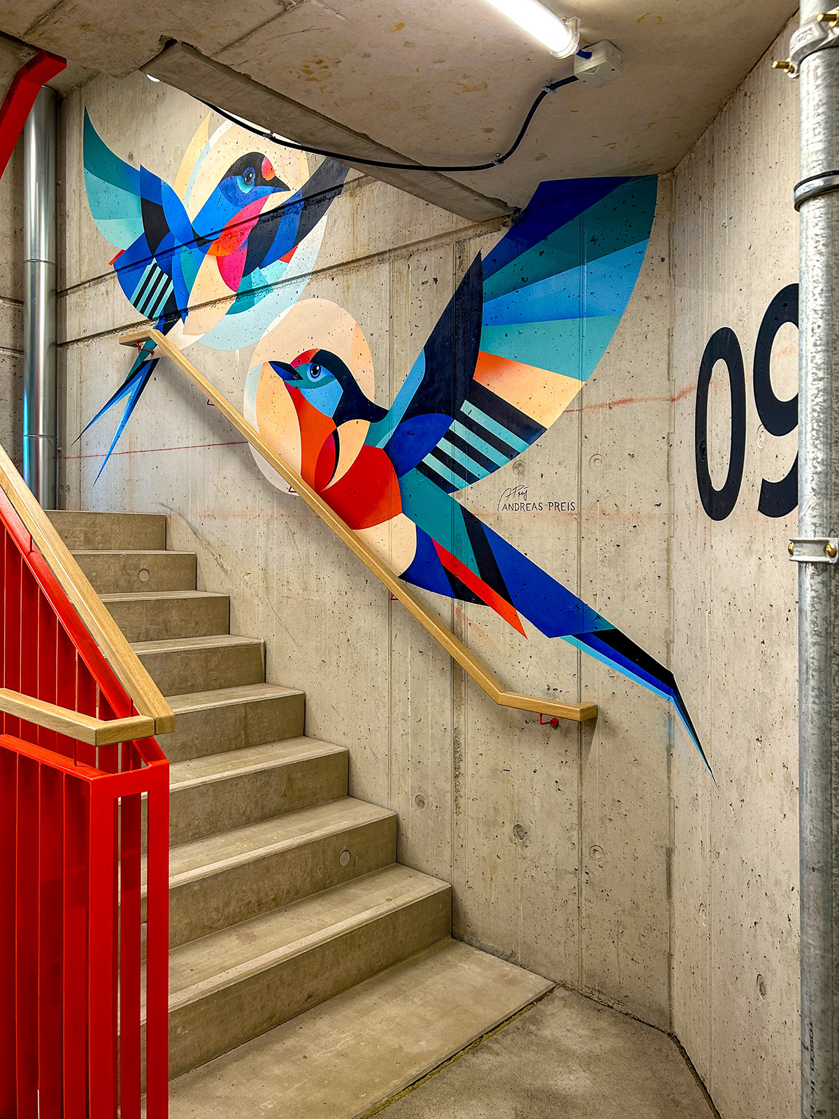 painting   ILLUSTRATION  Mural wall art Street Art  urban art swallow birds Nature stairs