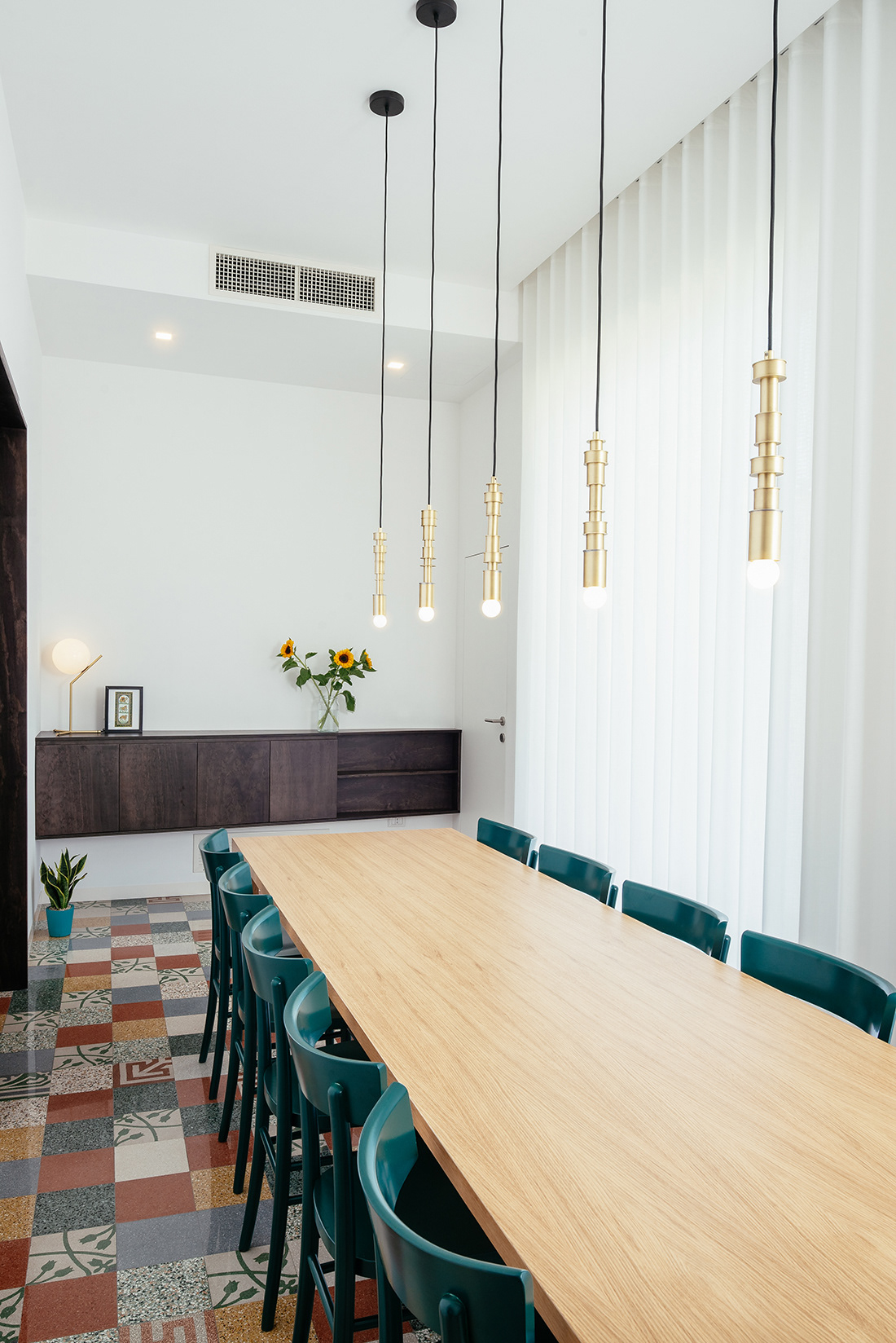 architettura design Interior lightning furniture patchwork tiles brass wood