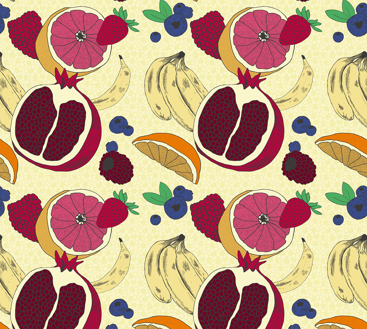 Repeat Pattern print pattern fibers Textiles Fruit berries repeat hand drawn