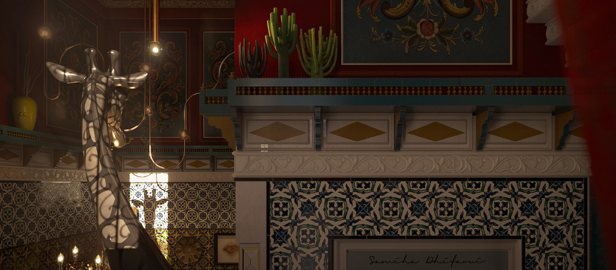 allure architecture archviz Interior kairouan luxury maximalist red traditional tunisian
