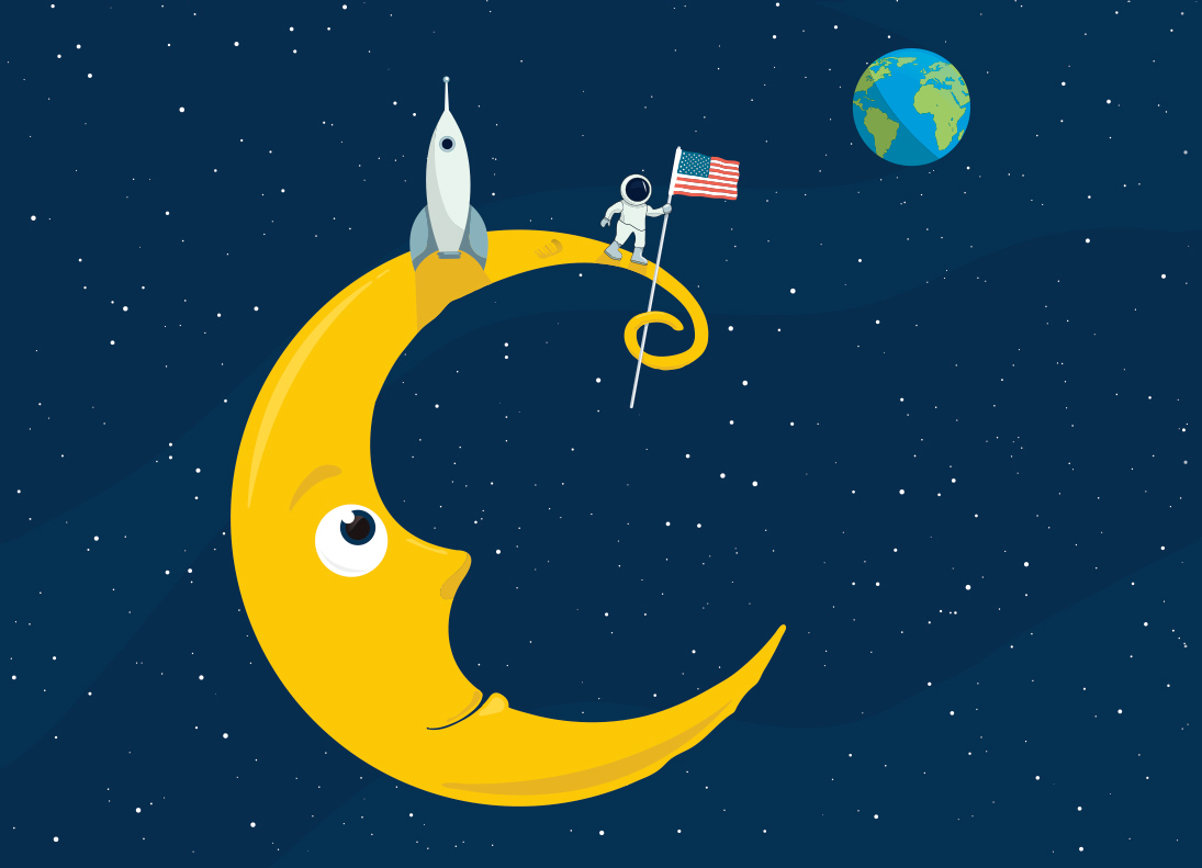 astronaut astronomy cartoon explore moon Travel galaxy lunar mission science Space  stars universe vector