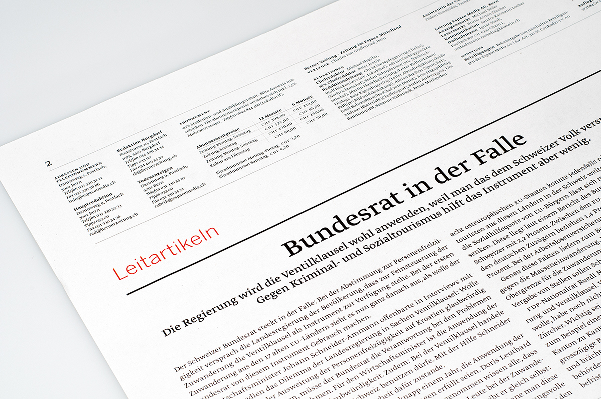 newspaper swiss bern  berner  Zeitung editorial paper  redesign news