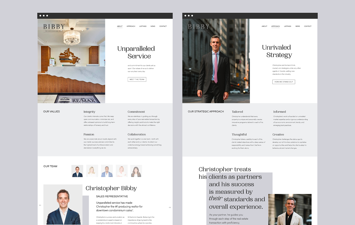 Approach and Company Page Layout for Bibby Website