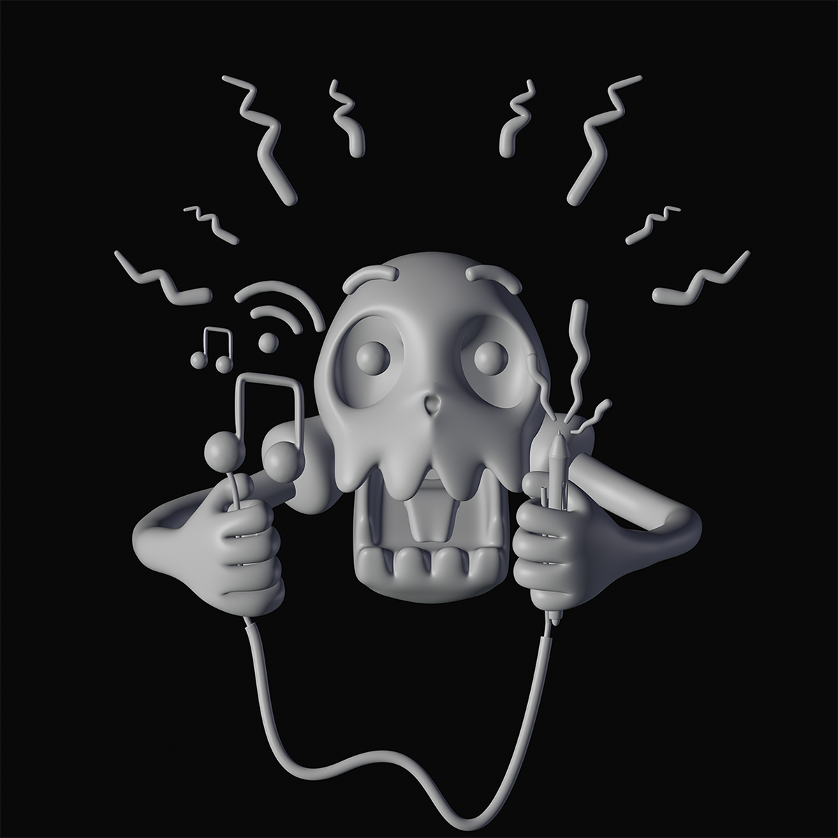art music wifi skull 3D 3d art Character 3D Character design ILLUSTRATION 
