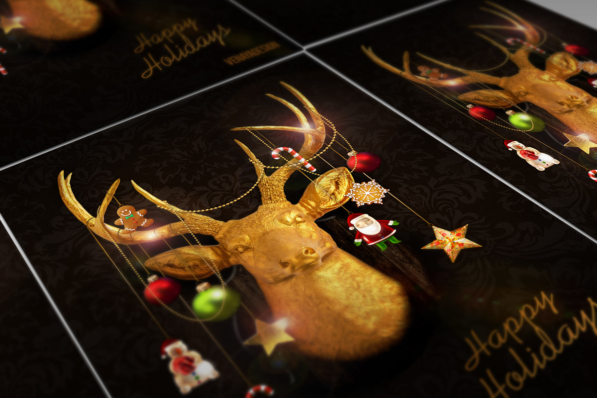 Christmas reindeer holidays greetings card happy new year