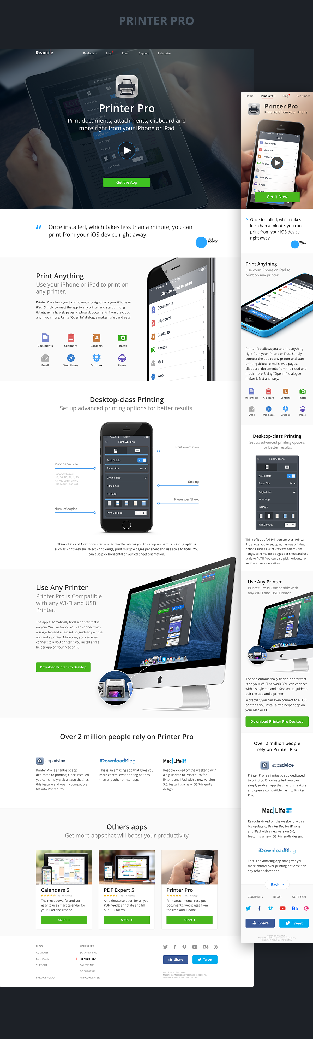 Web mobile iphone iPad ios app product expert printer desktop Website page
