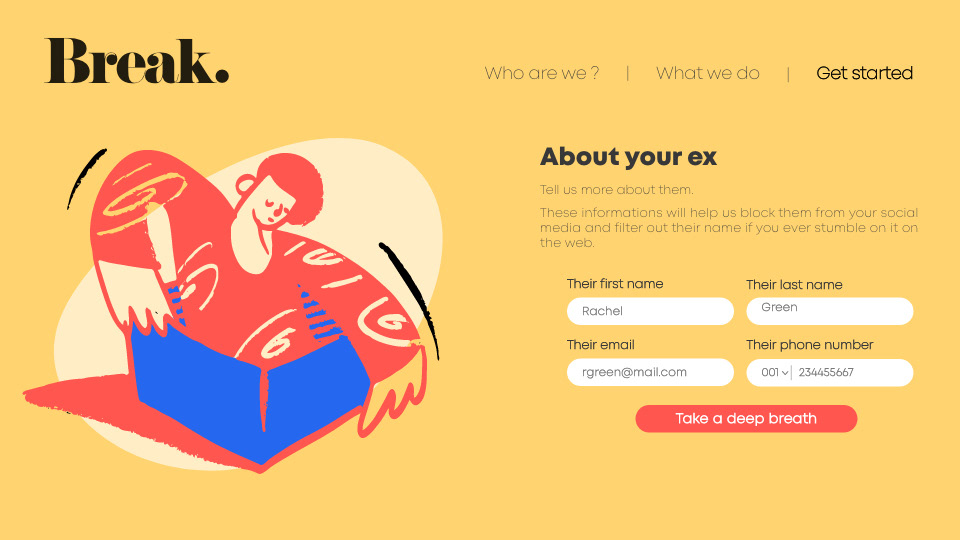 UI fictional Project personal project DailyUI challenge break Relationships Love signup