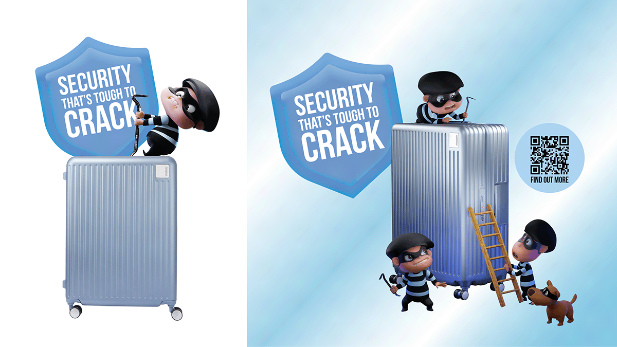 3D American Tourister animation  luggage posm product safety security thief Travel