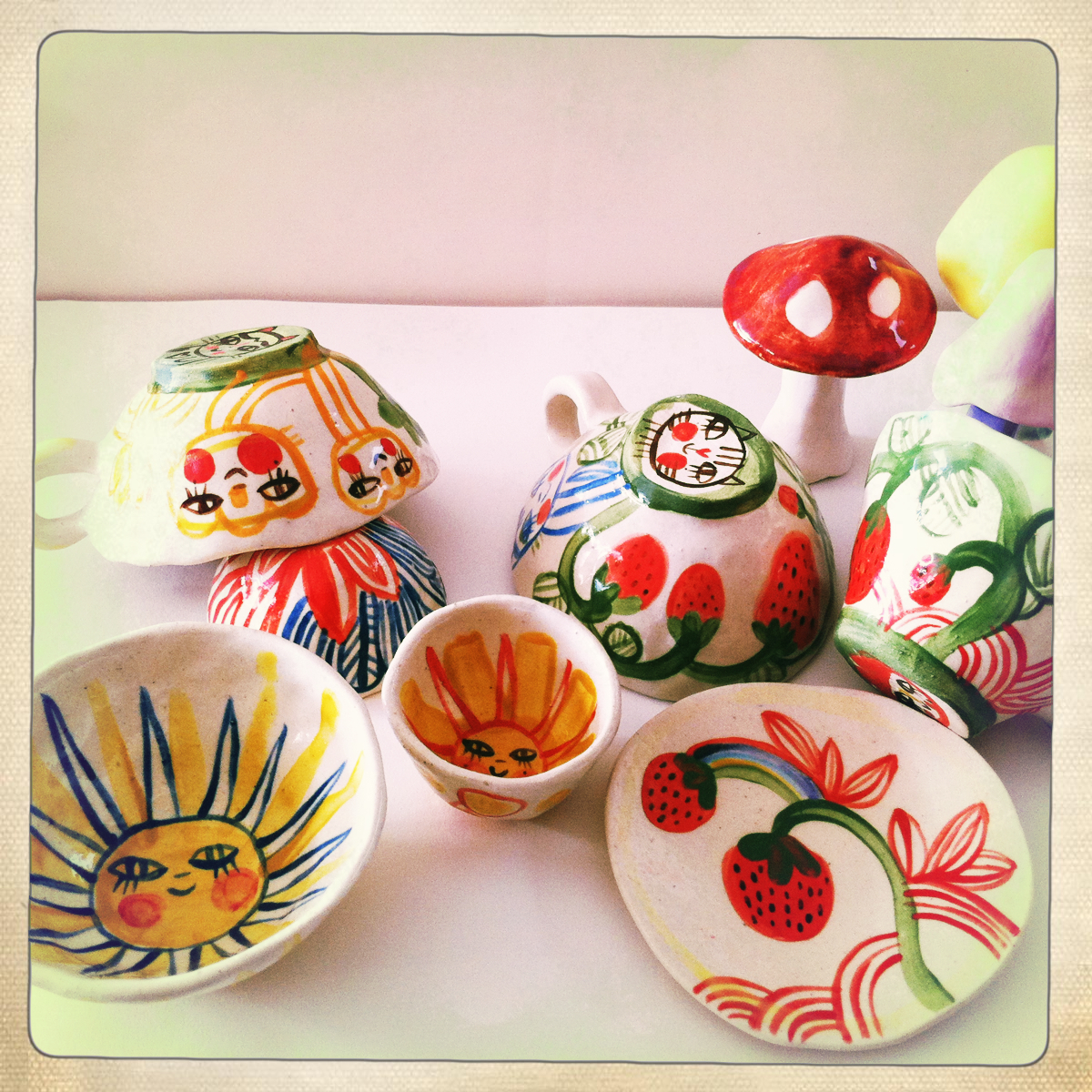 plates cups tea cups potterty  Clay Arts wall art sculpture cute sculpture tea porcelain cute plates cute tea cup
