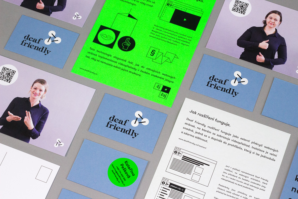 identity deaf friendly agency video web Business Cards fluo Flash Green Color Paper Walsheim screen print