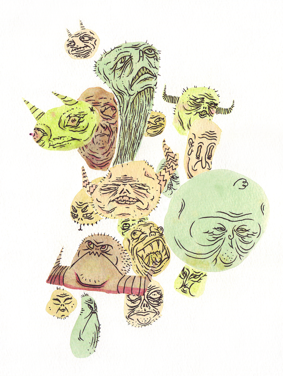 Bacteria tiny jerks itchy watercolor ink