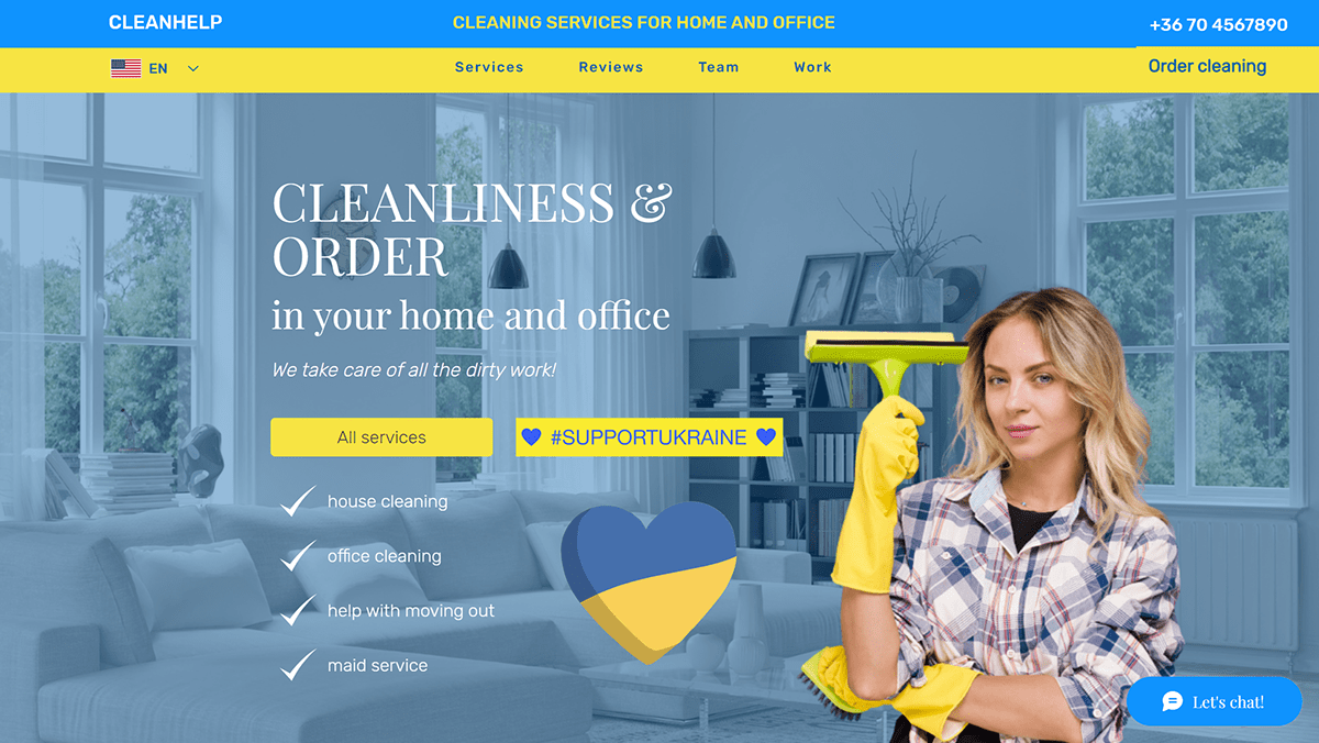 a desktop first screen of the cleaning company website