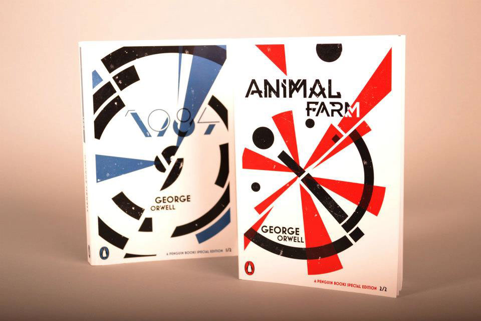 George Orwell Animal Farm penguin books abstract covers Nineteen Eighty Four geometry shapes STEAMPUNK russian type novel design