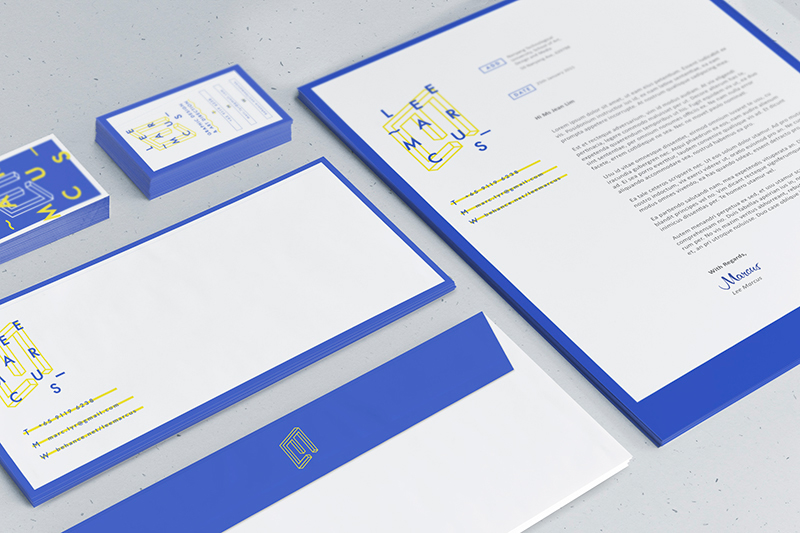 personal branding brand Name card letterhead blue yellow graphics school geometric impossible square self brand