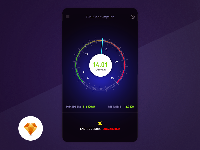 UI OBD scanner Auto car speedometer freebie sketchapp app mobile