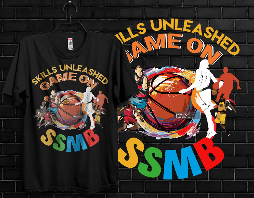 t-shirt black graphic basketball Players colorful t shirt design game on Skills Unleashed ssmb