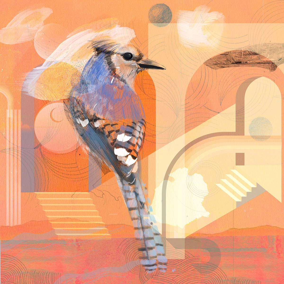 architecture art artwork bird collage Digital Art  digital illustration Drawing  fresco Nature