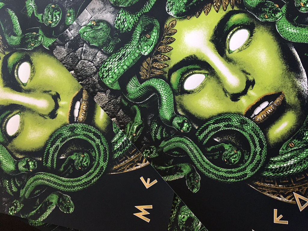 medusa gorgon greek mythology screen print poster snakes