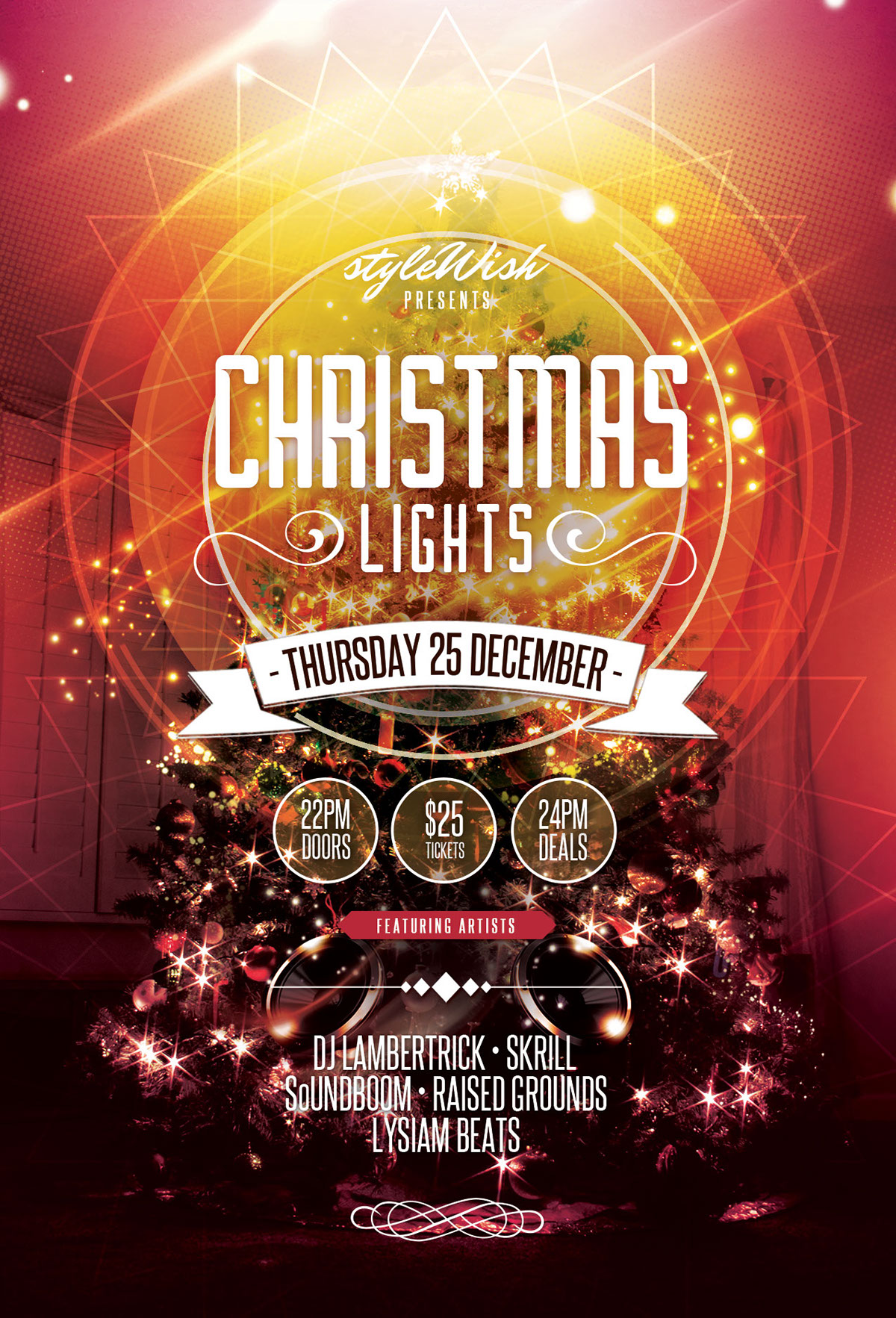 christmas poster atmospheric celebrate Christmas flyer christmas party christmas Tree Classic club concert design Event glow Layout light