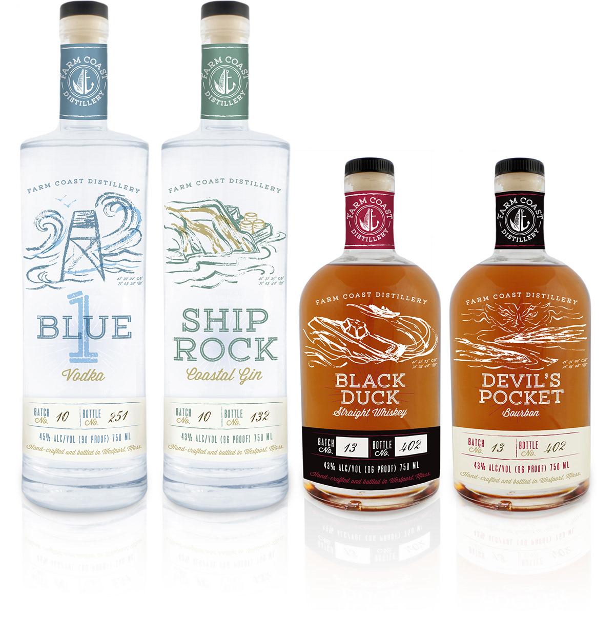 bourbon distillery farmcoast gin labels Packaging Spirits Vodka westport Whiskey