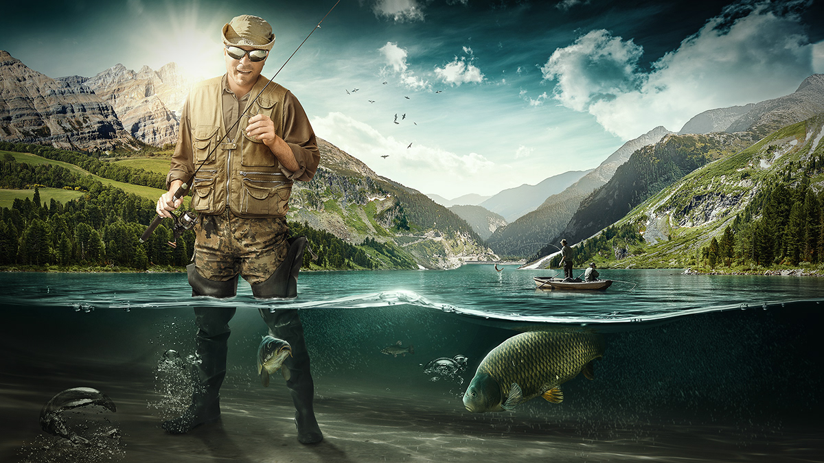 Adobe Portfolio fishing fish carp fisher lake water mountains
