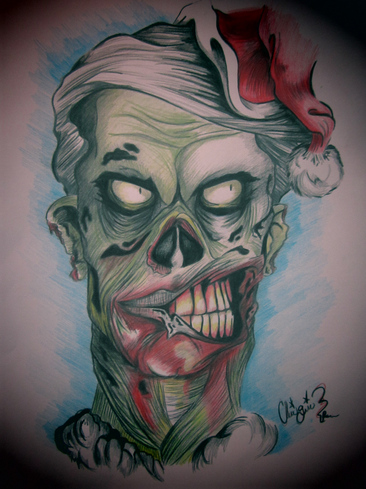 Zombie navideño zombie diseño arte dibujo ilustracion colombia chiquibahamon colores Faber Castel