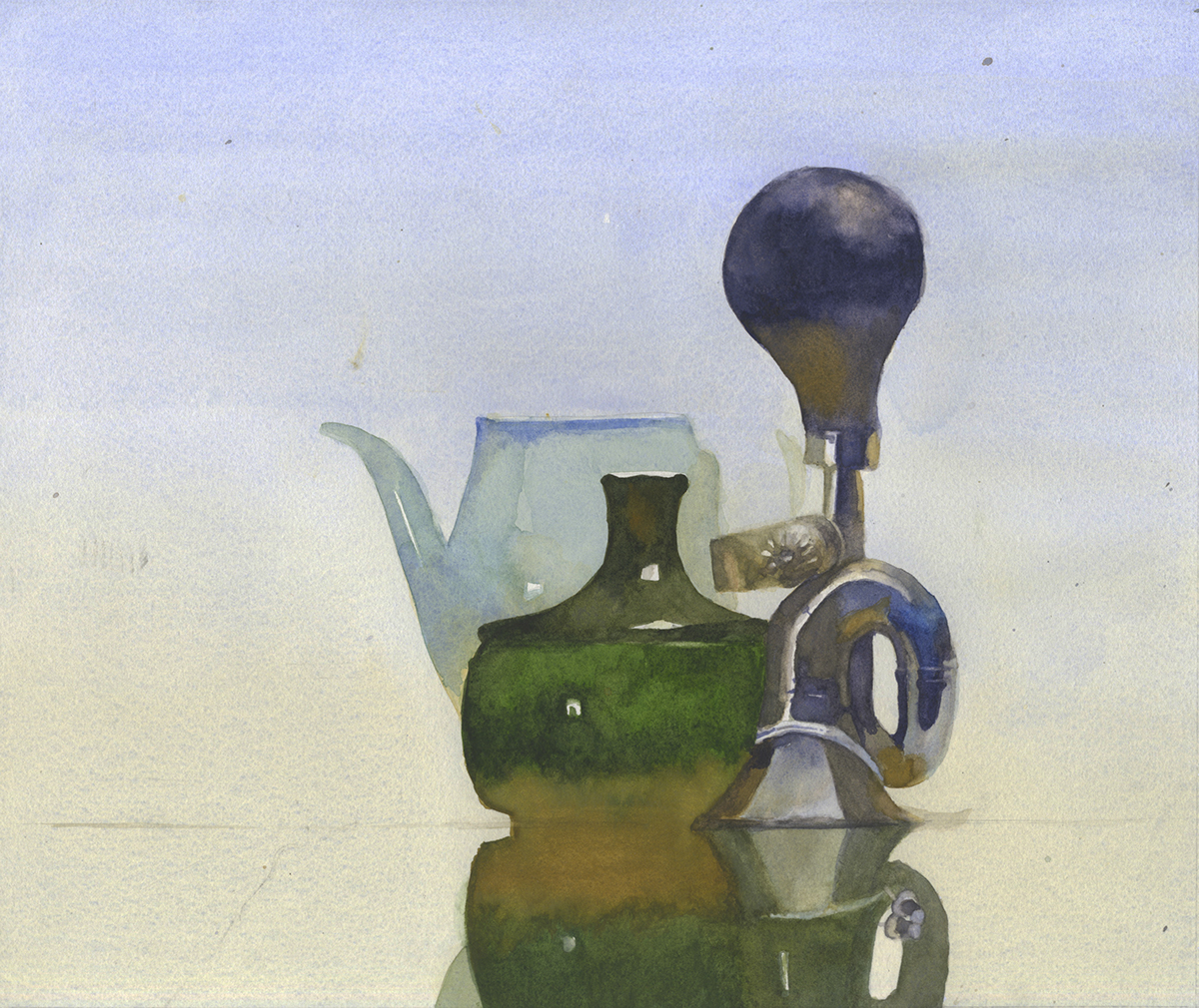 watercolor still life object Landscape rendering shoes teapot teacup