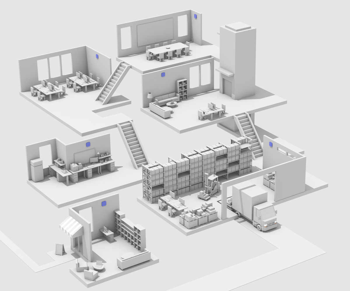 3D illustration art meter Office Startup tech company warehouse wifi