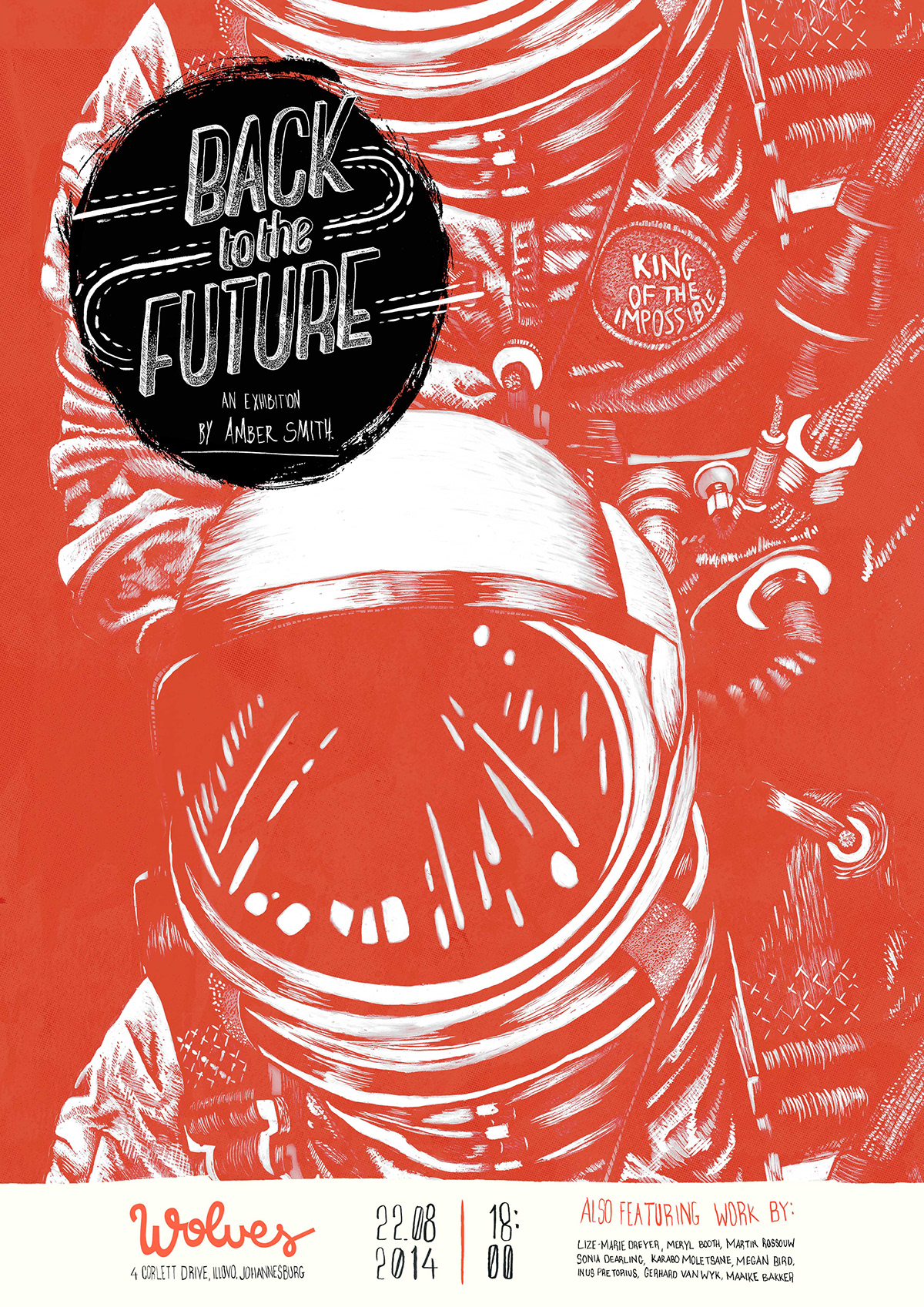 sci-fi Amber Smith poster Event Exhibition  facebook instagram Promotion orange astronaut future black White