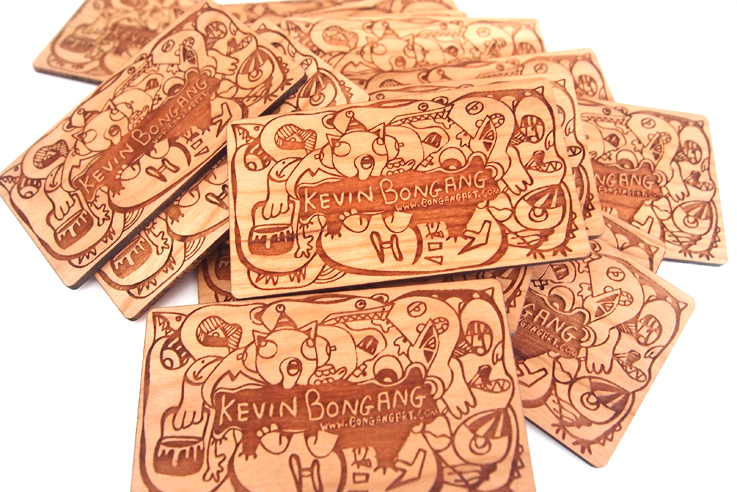 Business Cards laser cut bongang art design graphic wood printmaking characters Cartoons kevin bongang