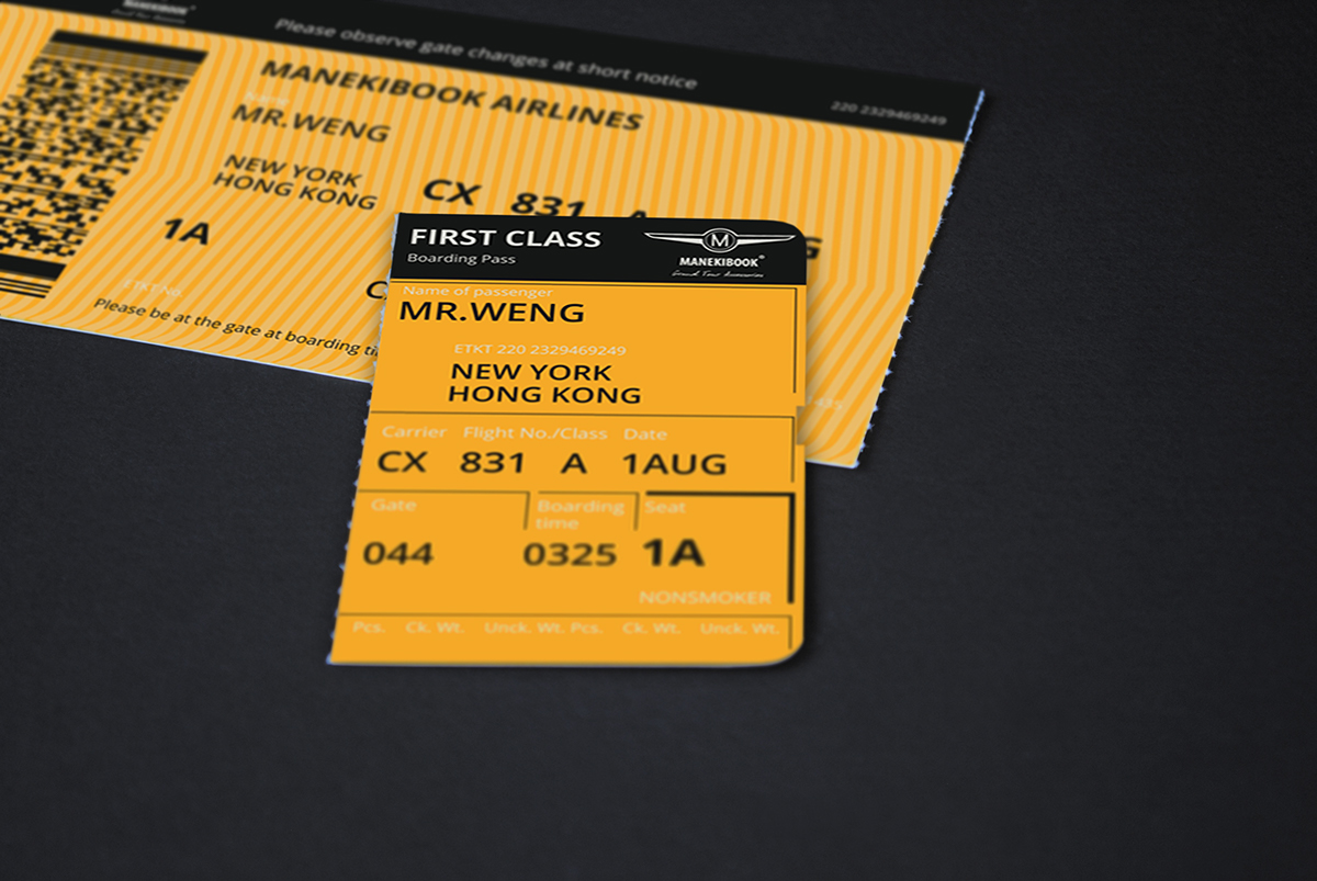 air Aircraft plane ticket yellow black manekibook Equinox gaze identity package simple logo typo