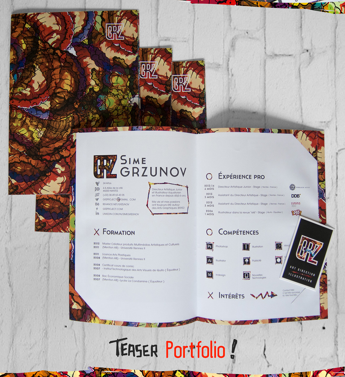 Self Promo creative inspiration grzunov personal bag Items CV curriculum box pencil book design photo colors