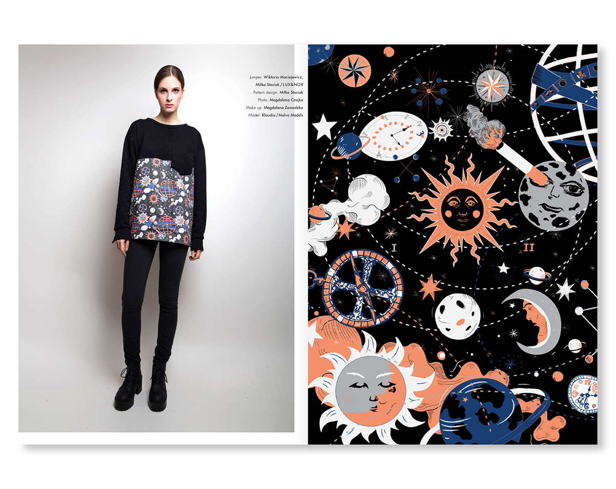 Lux Nox Clothing pattern design  ILLUSTRATION  Brand Design look book Comets plantes time