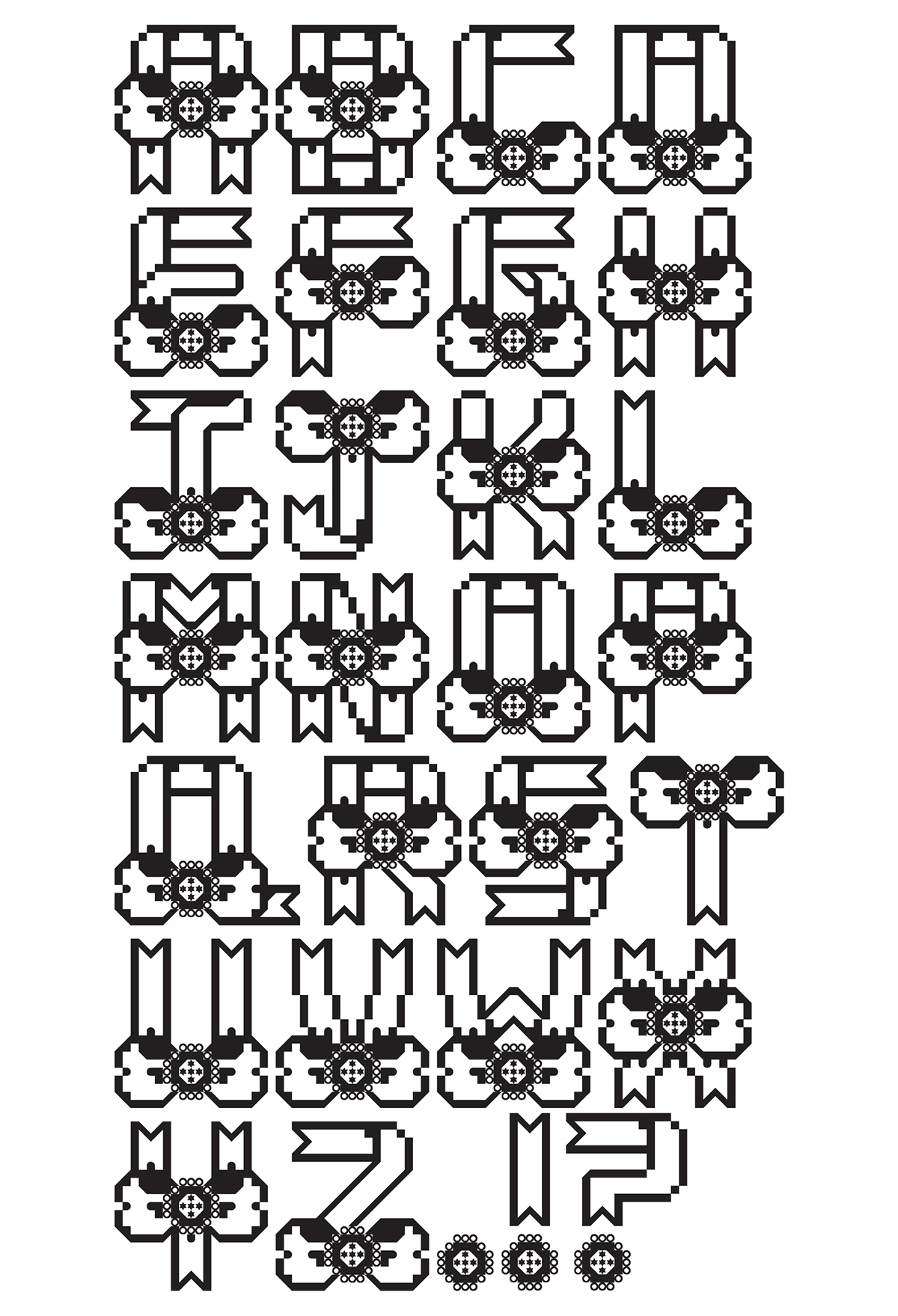 Typeface modular font Original Magical girl Magical Girl ribbons Bows black and white color fontstruct