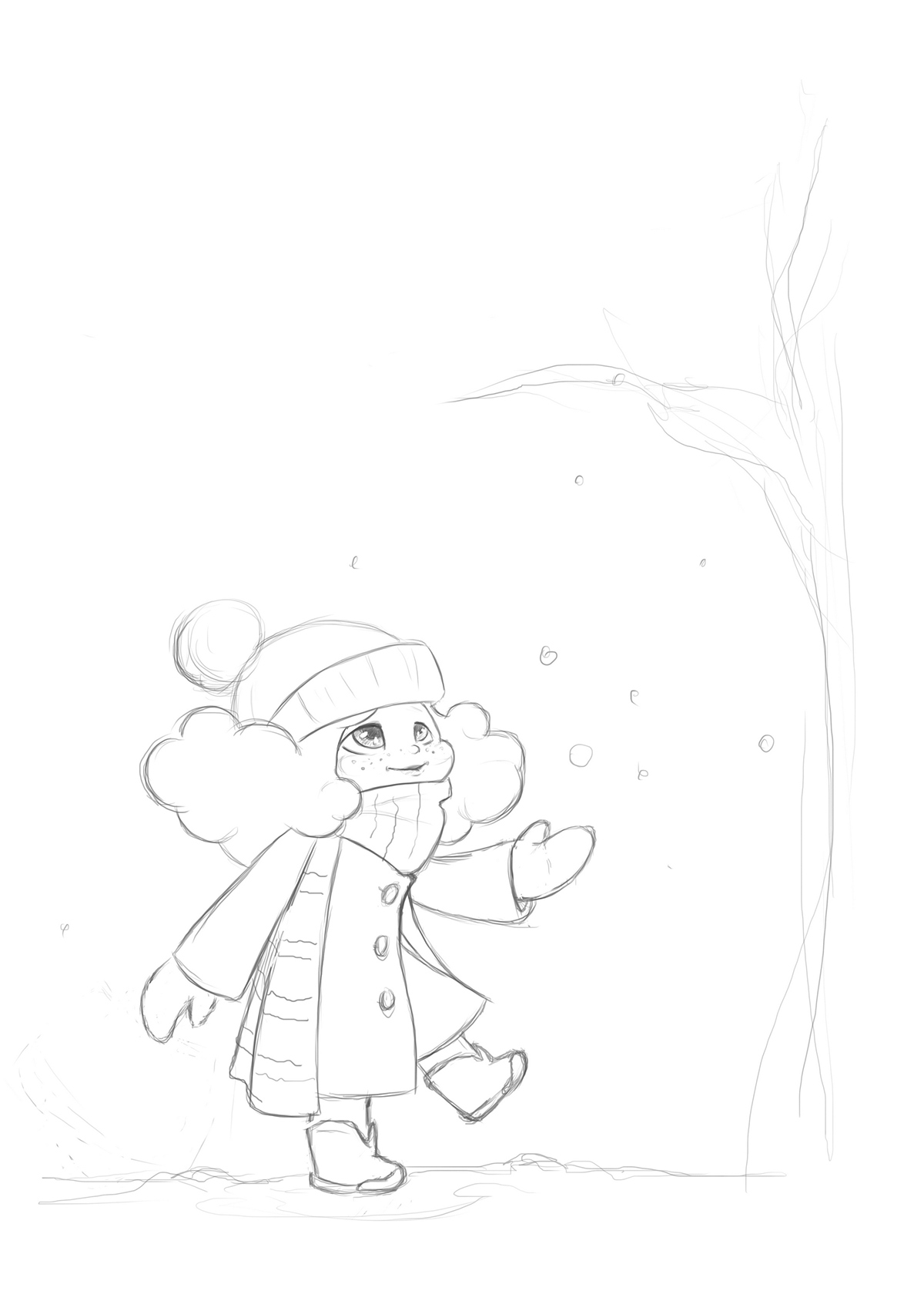 snow girl winter xmas art Drawing  cartoon