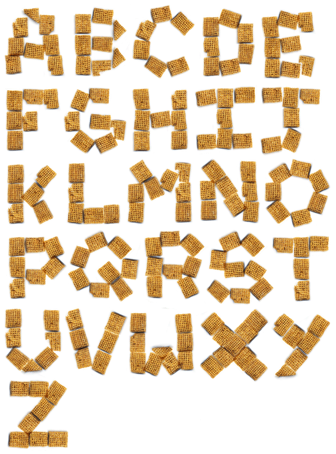 Cereal typefaces Typeface Cheerios Weetabix shreddies fruit and fibre hunter Thomson
