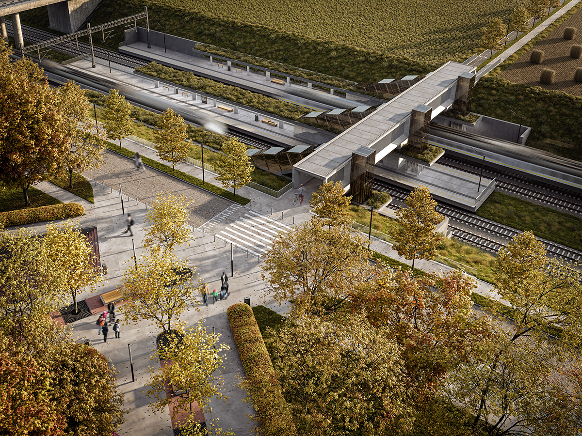 architecture archviz bridge CGI exterior Mockup railway Render train station visualization