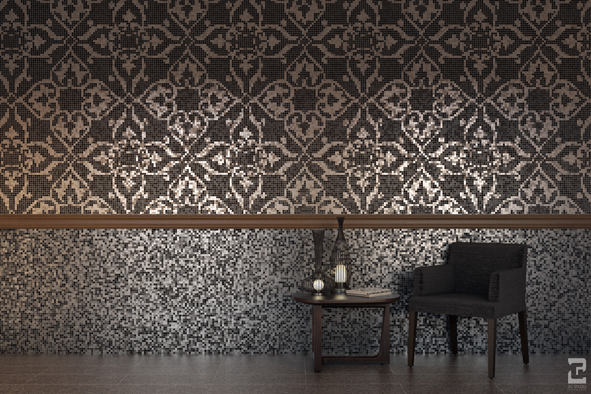 vray 3dsmax Interior bathroom rendering design photoshop VIZPARK mosaic wall n tiles