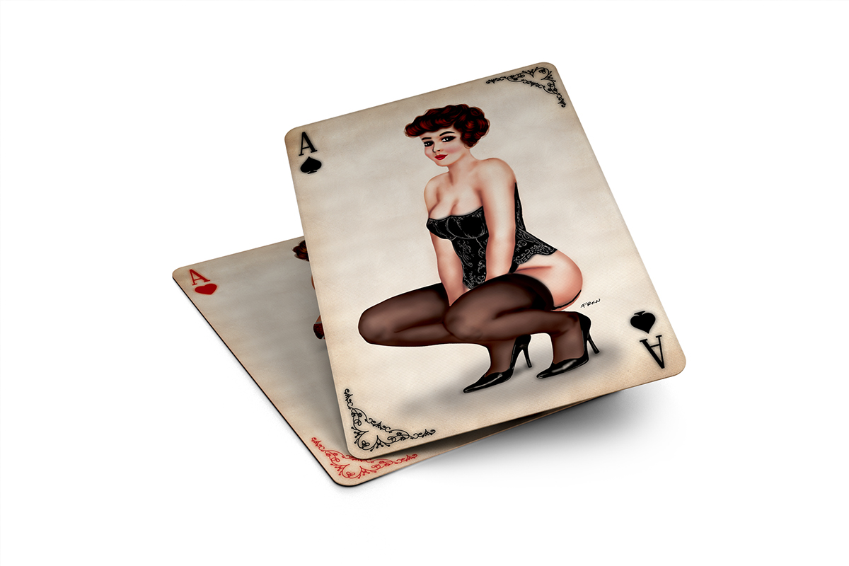 Naked afro women playing cards.