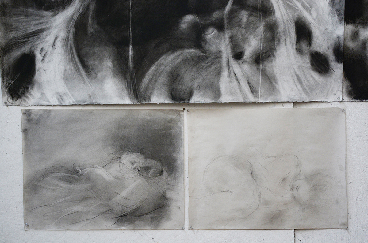 sleep drawing series  foundation studies subconscious charcoal surreal