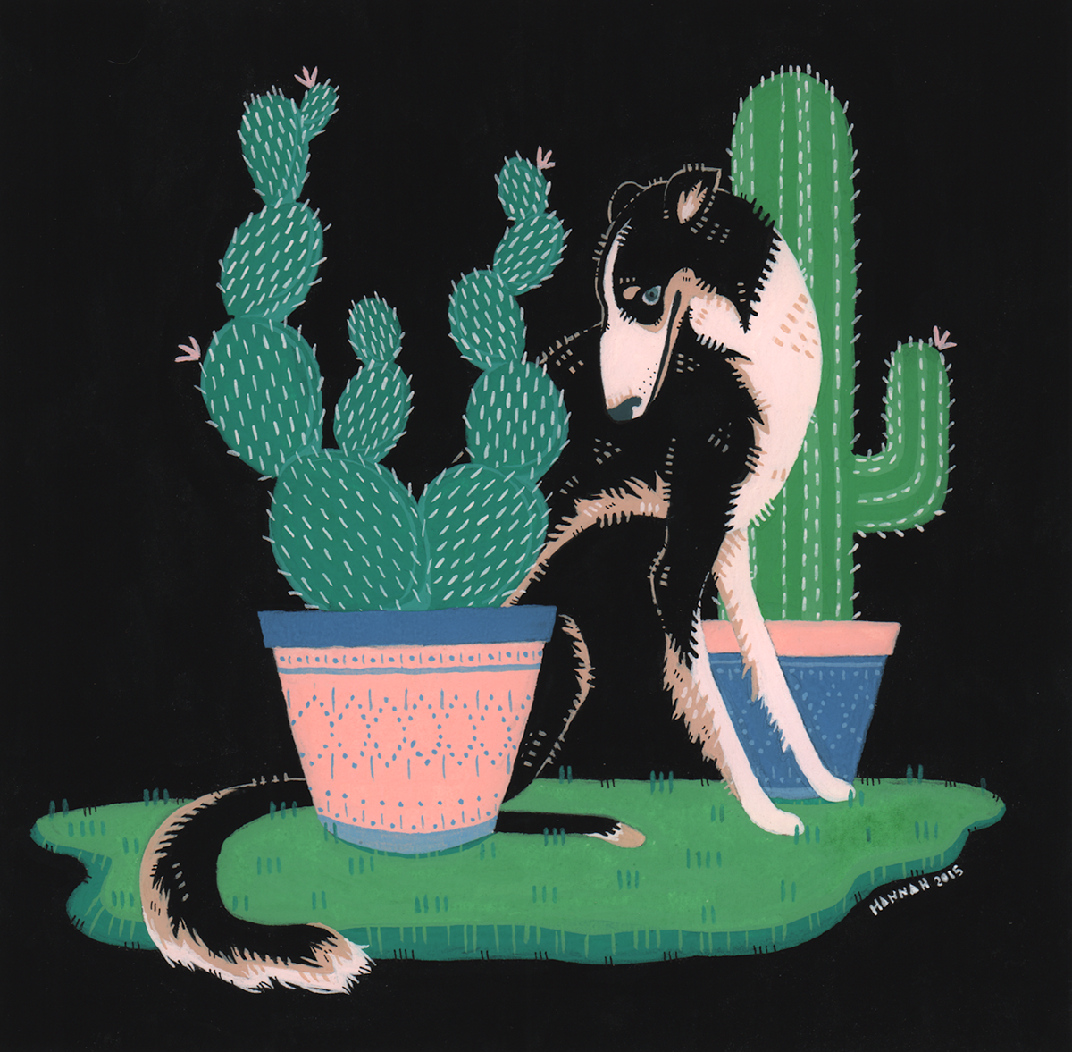 gouache borzoi dog cactus