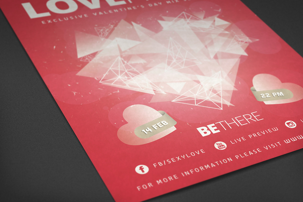 Love flyer party crew Open Sans scifly heart poly Low Poly abstract triangle gradient valentine red pink