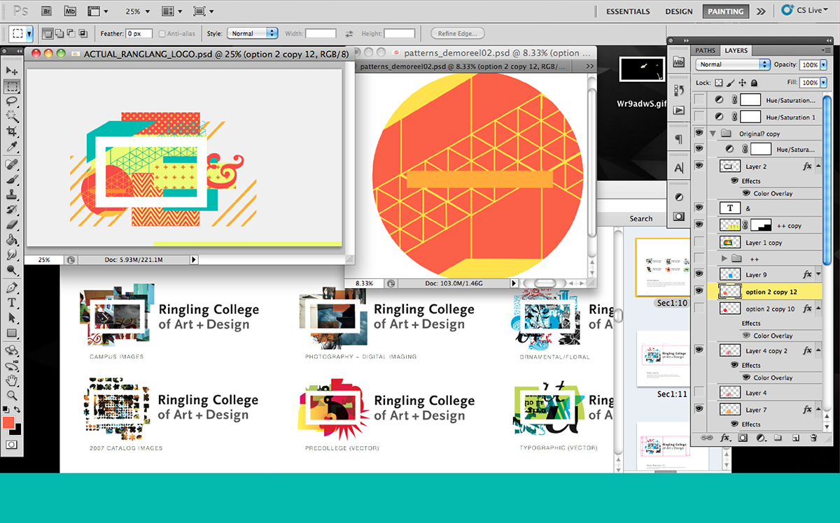 Adobe Portfolio logo ringling college film opener open build Patterns 2D 3D Cinema graphics motion pulse Sunny strips