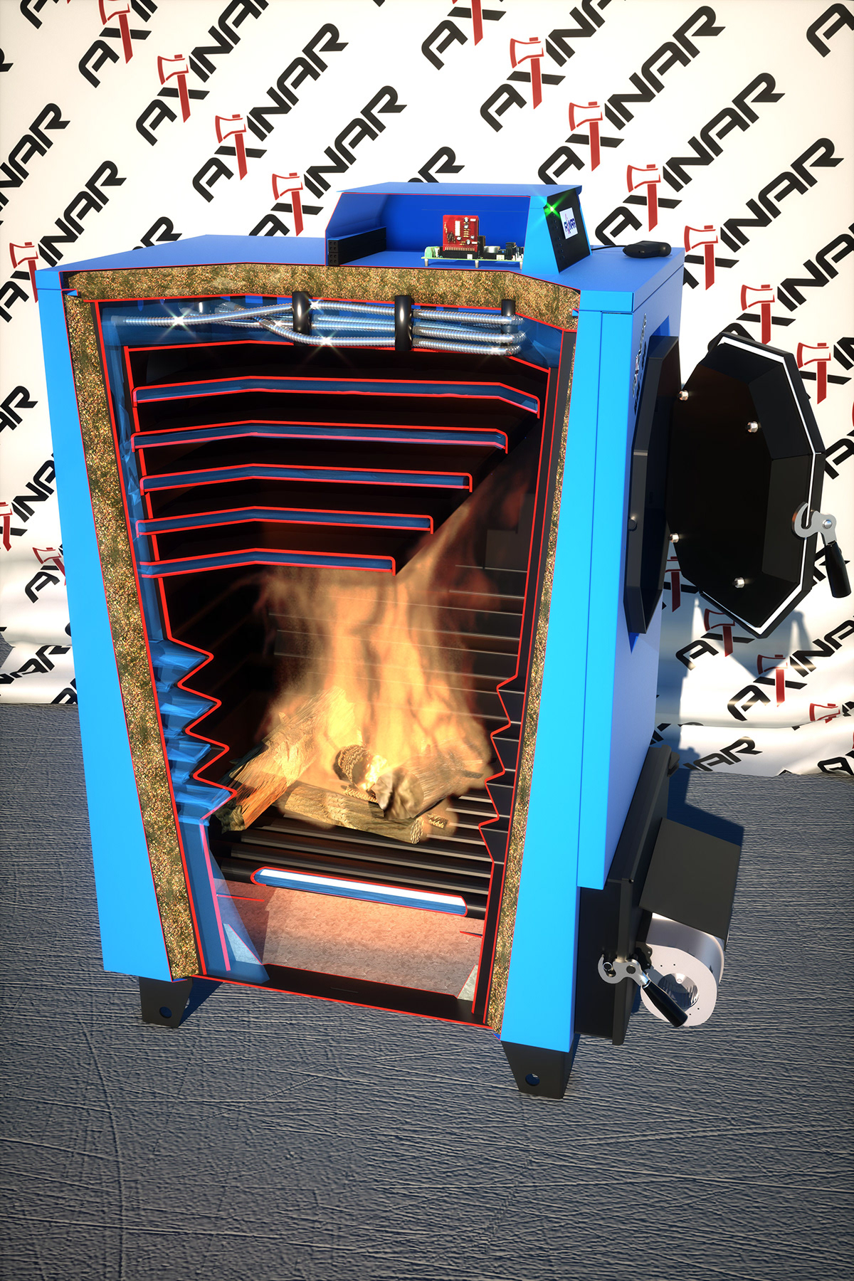 Axinar CGI wood burner woodburner physics post-processing