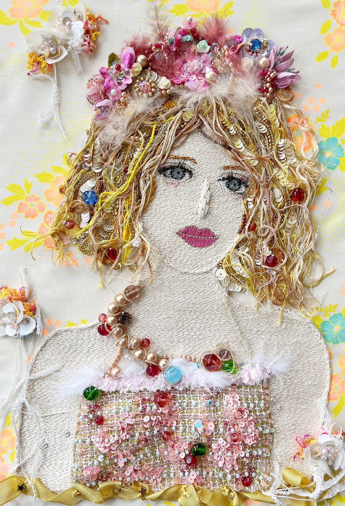 Embroidery handmade craft Needle beads beading beadwork handicraft stitch woman