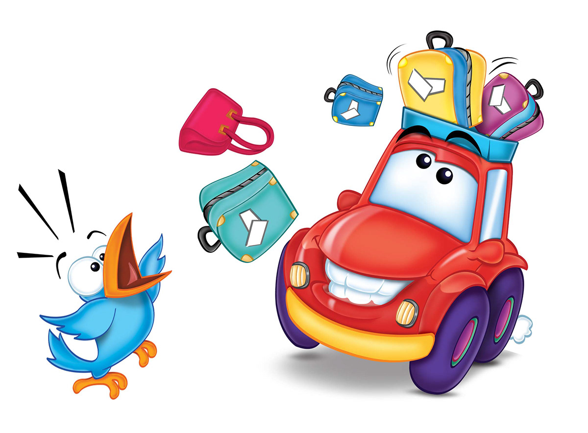 vacation game toy car bird bagage