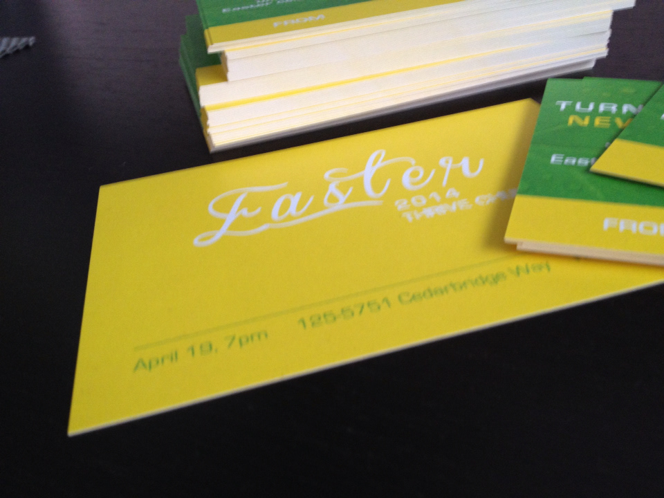 Easter church Thrive service postcard Invitation Card yellow green vancouver graphic print