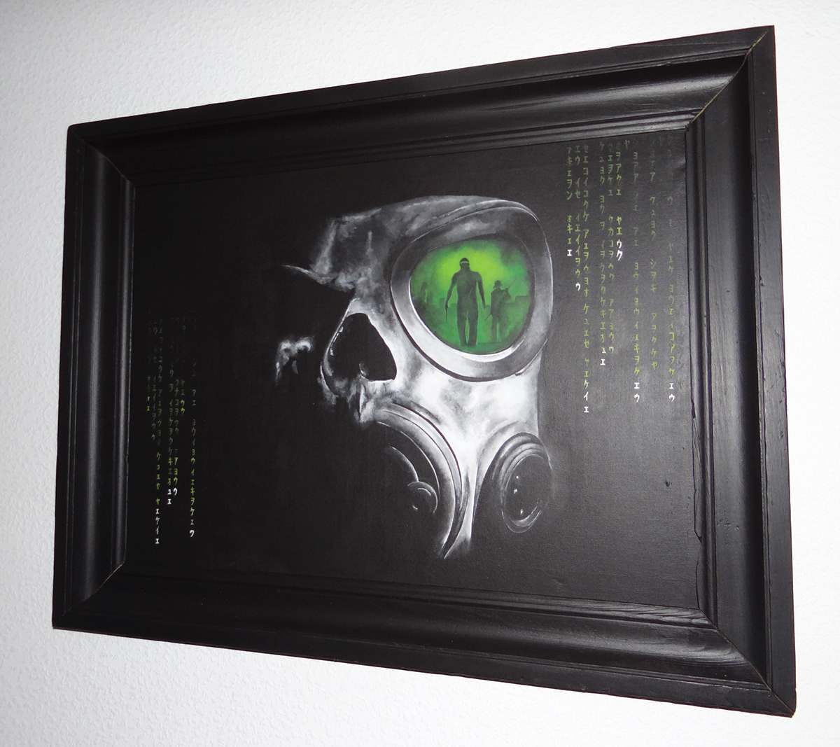 acrylic peinture tableau toile masque gaz gas mask matrix skull