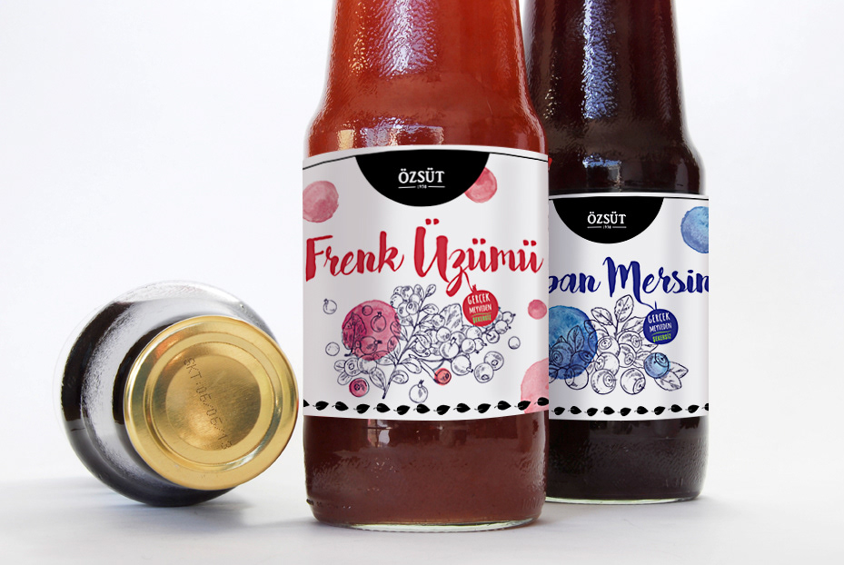 bottle Label tag drink fruit juice ILLUSTRATION  özsüt Etiket Tasarımı packaging design typography  