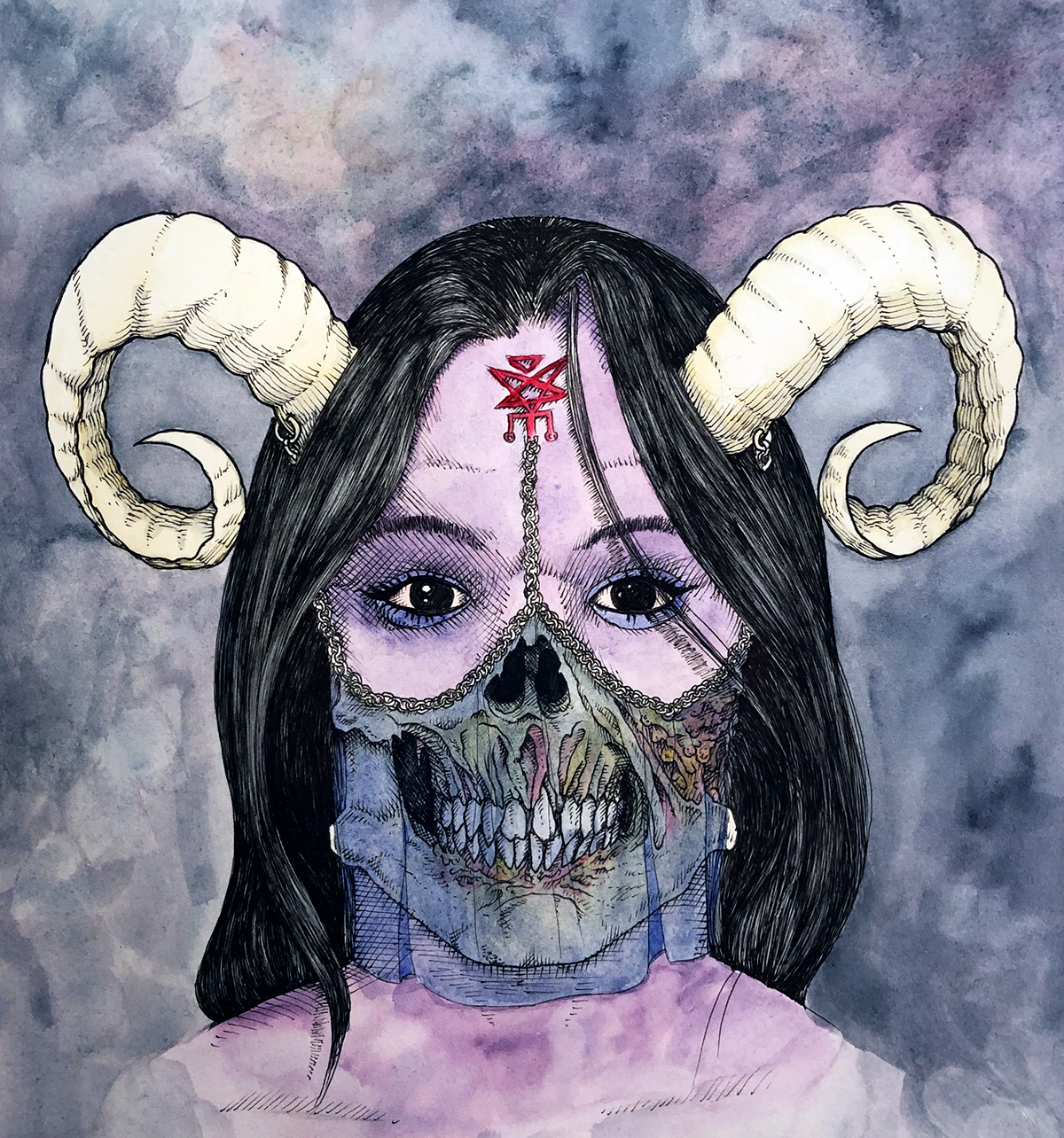 black metal dark dark art death metal goth ink macabre Satan watercolor painting  